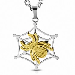 Pendentif en forme de coeur de veuve araignée en acier inoxydable 2 tons