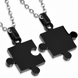 Pendentif Couple de puzzle en 2 parties en acier inoxydable noir