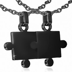 Pendentif Couple de puzzle en 2 parties en acier inoxydable noir