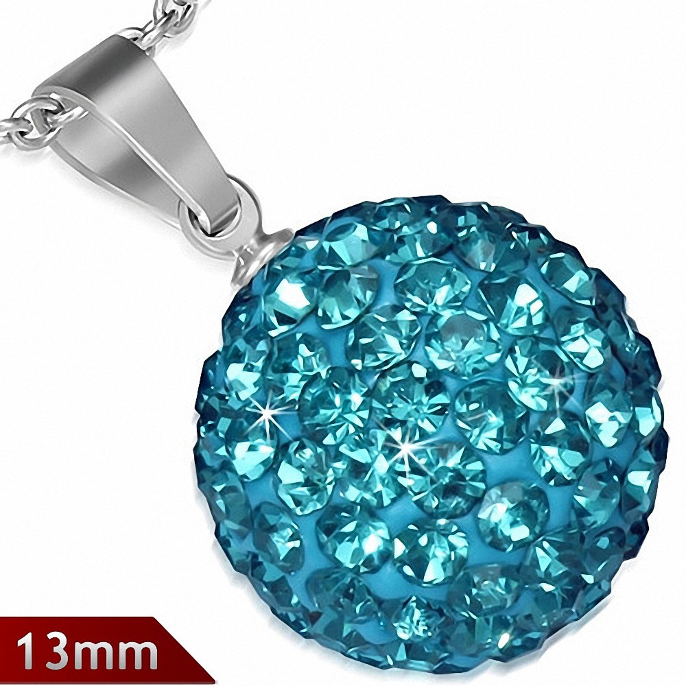 Pendentif sphère en acier inoxydable de 13 mm avec multiples gemmes bleu ciel de décembre