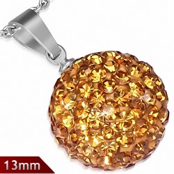 Pendentif sphère en acier inoxydable de 13 mm avec multiples gemmes jaune foncé novembre