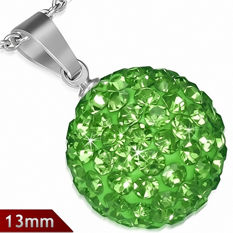 Pendentif sphère en acier inoxydable de 13 mm avec multiples gemmes vert