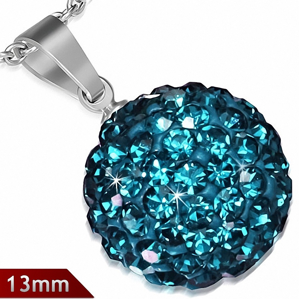 Pendentif sphère en acier inoxydable de 13 mm avec multiples gemmes turquoise de décembre