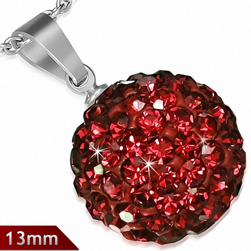 Pendentif sphère en acier inoxydable de 13 mm avec multiples gemmes rouge janvier