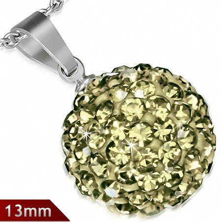 Pendentif sphère en acier inoxydable de 13 mm avec multiples gemmes jaune pâle