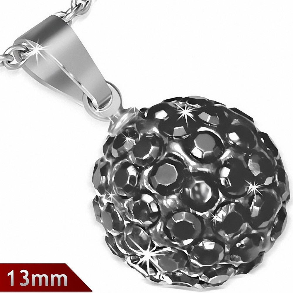 Pendentif sphère en acier inoxydable de 13 mm avec multiples gemmes grises