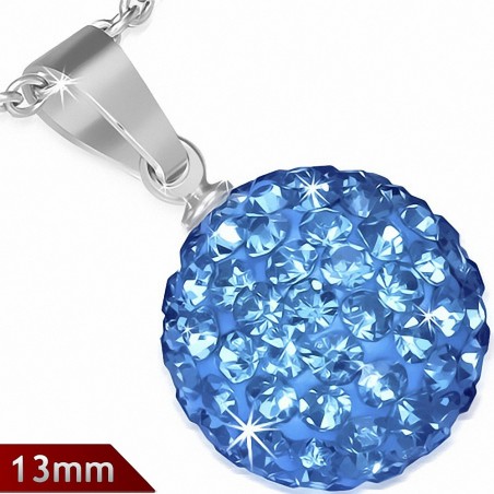 Pendentif sphère en acier inoxydable de 13 mm avec multiples gemmes bleu septembre