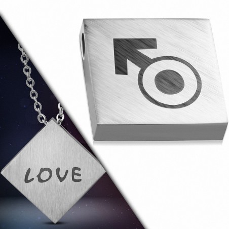 Pendentif à bélière invisible avec symbole monogramme d'amour en acier inoxydable à 2 tons-2 côtés