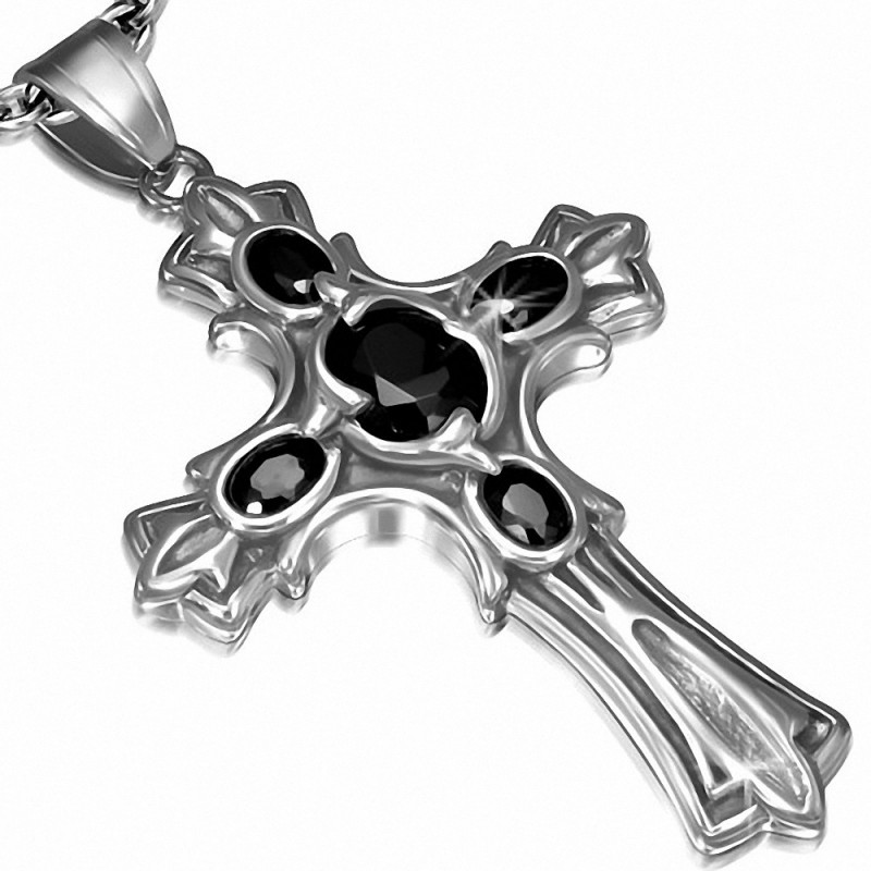 Pendentif motard deux tons en acier inoxydable Croix Fleur De Lis