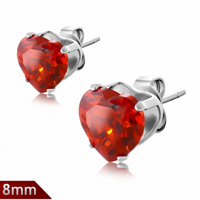 Paire boucles d'oreilles avec broche en acier inoxydable de 8mm sertie de pierres de naissance de juillet en forme de cœur