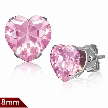 Paire boucles d'oreilles avec broche en acier inoxydable de 8mm sertie de pierres de naissance de octobre en forme de cœur