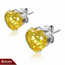 Paire boucles d'oreilles avec broche en acier inoxydable de 4mm sertie de pierres de naissance de novembre en forme de cœur