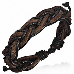 Bracelet ajustable en cuir et corde tressée  avec deux tons