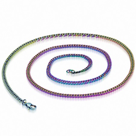 L-61cm | Chaîne à maillons gourmands cubains plats en acier inoxydable anodisé en acier inoxydable anodisé W-3mm