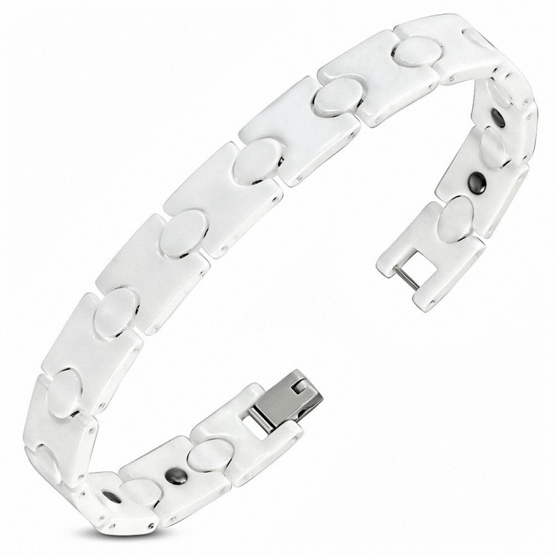 L-19cm L-10mm | Bracelet magnétique à maillons en céramique blanche