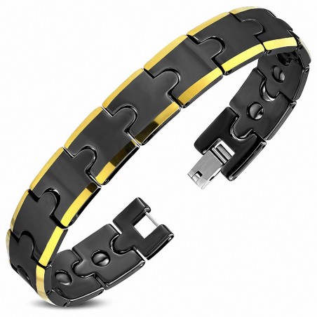 L-19cm W-13mm | Bracelet lien de panthère magnétique bord noir doré céramique