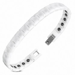 L-17.5cm W-7mm | Bracelet à maillons en céramique blanche avec panthère magnétique