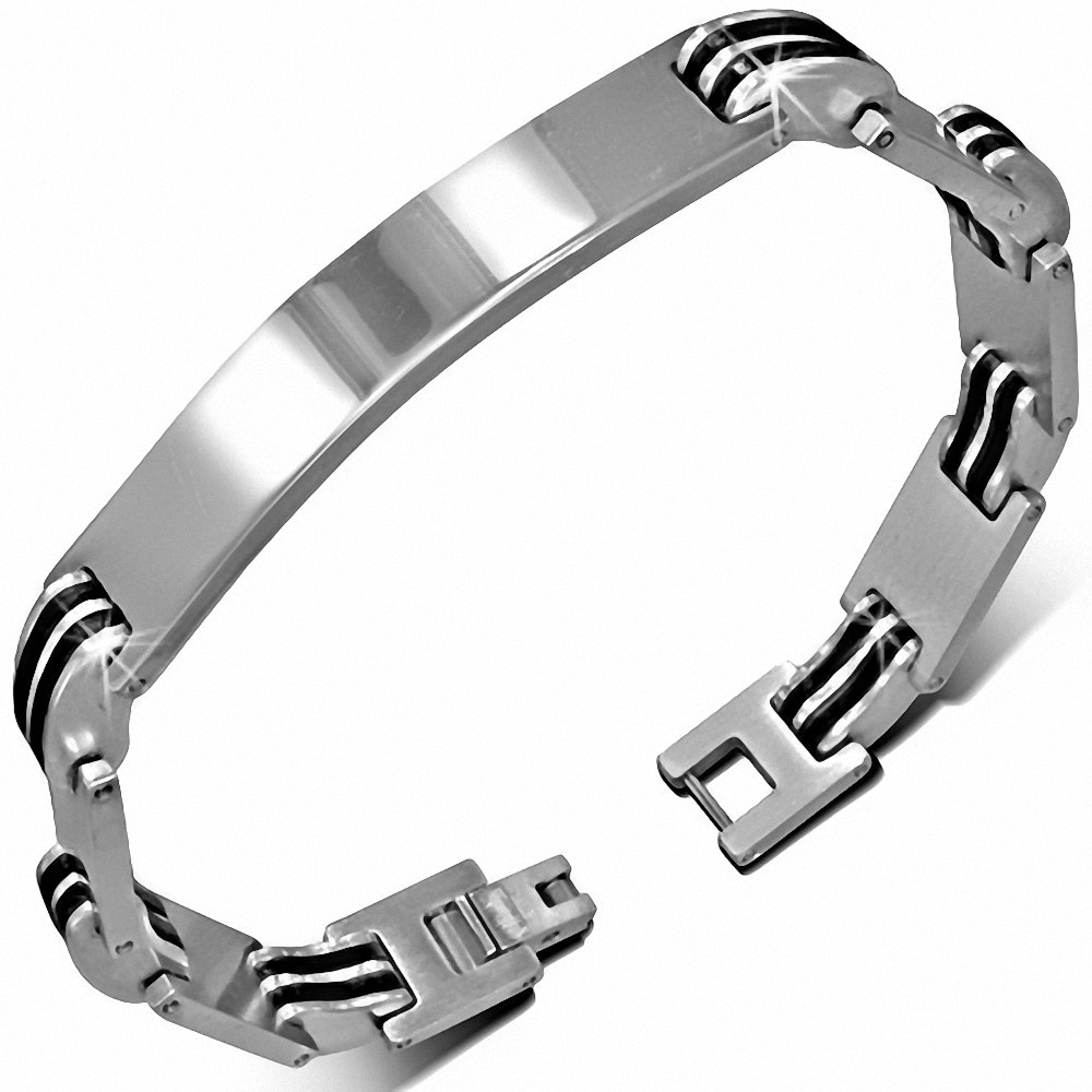 Bracelet en acier inoxydable avec bracelet en forme de montre gravable en caoutchouc noir K