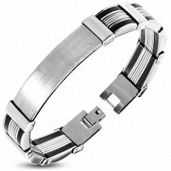 Bracelet en acier inoxydable avec bracelet en forme de montre gravable en caoutchouc noir L