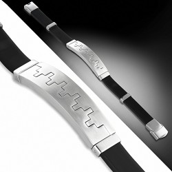 Bracelet en caoutchouc noir avec montre à motif géométrique en acier inoxydable