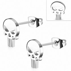 Boucles d'oreilles motard en acier inoxydable avec tête de mort fantôme (paire)