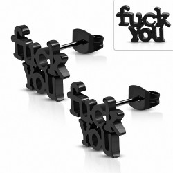 Boucles d'oreilles monogramme Fuck You en acier inoxydable noir (paire)