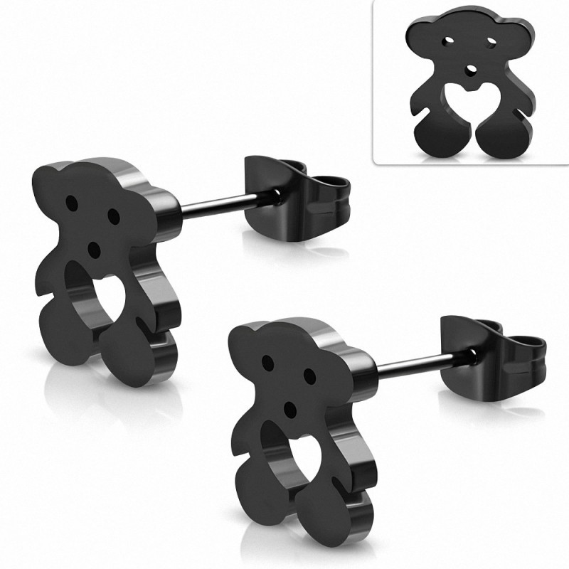 Boucles d'oreilles dormeuses en forme de coeur d'amour en acier inoxydable noir (paire)