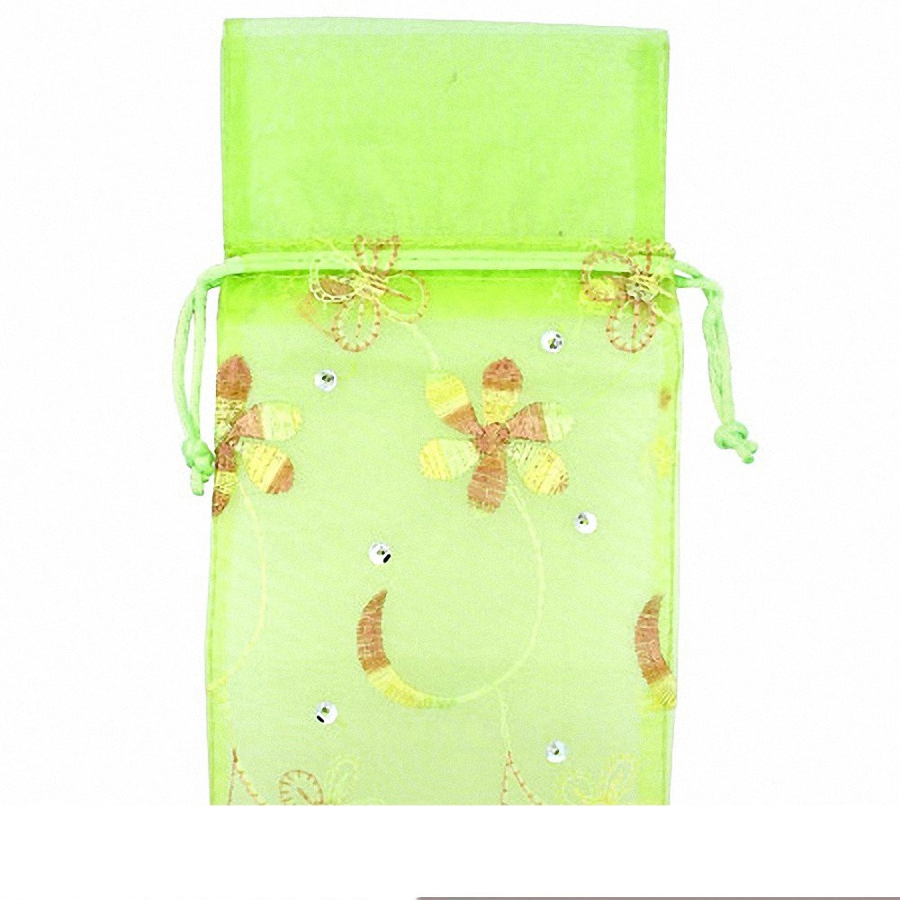 12x22cm | Vert Organza Fleur Vigne Broderie Cordon Bijoux Bijoux Pochette Sac (unité)