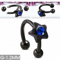 Piercing  fer à cheval en acier inoxydable anodisé noir avec Capri Blue CZ | Boule 3mm | G-1