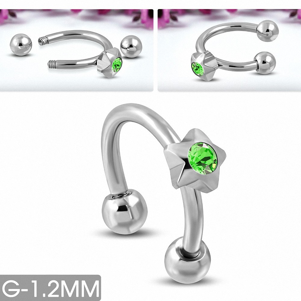 Piercing  fer à cheval en acier inoxydable avec péridot CZ | Boule 3mm | G-1