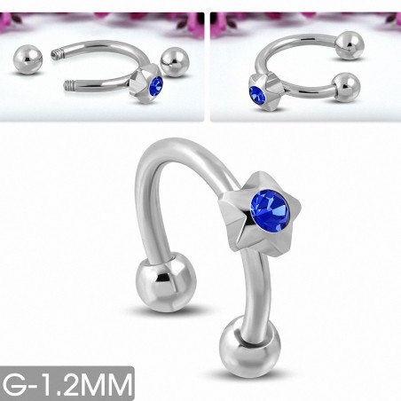 Piercing  fer à cheval en acier inoxydable avec Capri Blue CZ | Boule 3mm | G-1