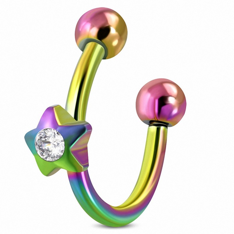 Piercing circulaire en fer à cheval en acier inoxydable anodisé arc-en-ciel avec cz incolore | Boule 3mm | G-1