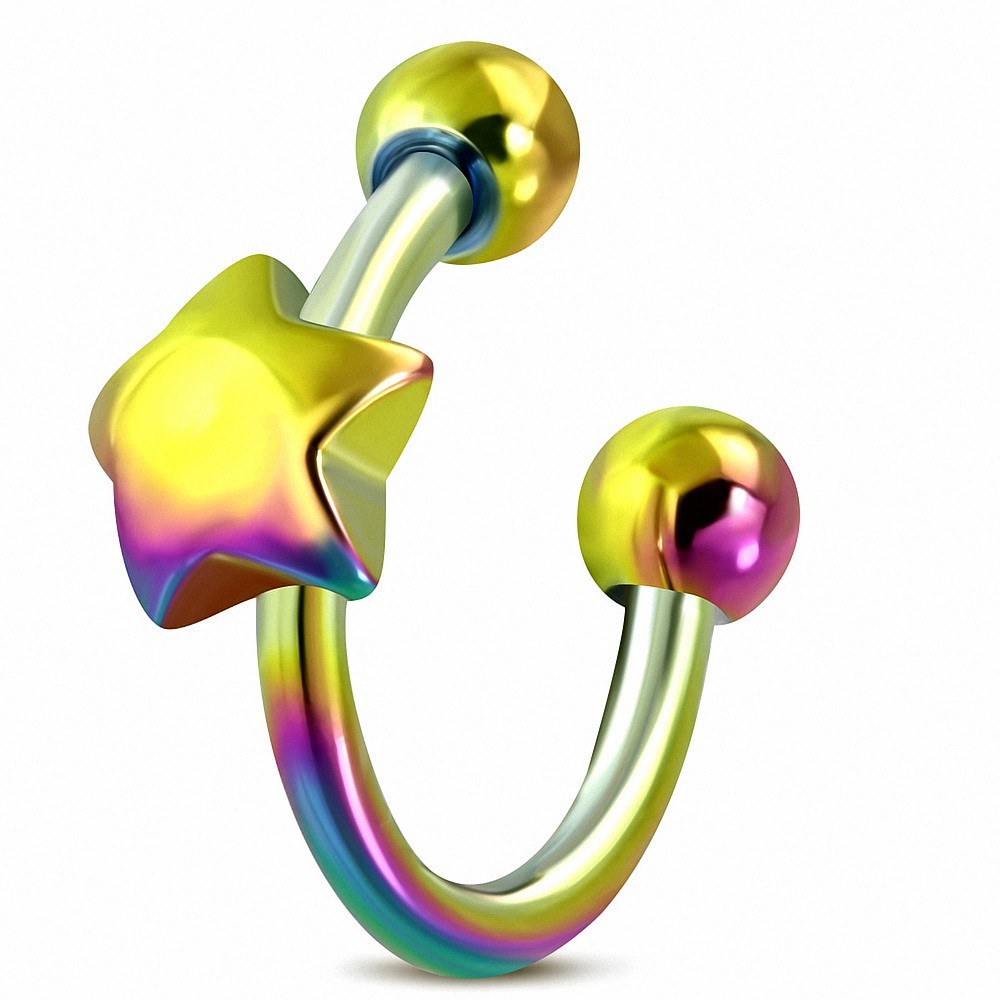 Piercing circulaire en acier inoxydable anodisé arc-en-ciel en forme d'étoile | Boule 3mm | G-1