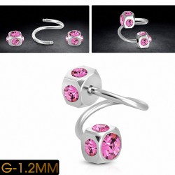 Piercing spirale en acier inoxydable avec Rose CZ rose | Cube 5mm | G-1