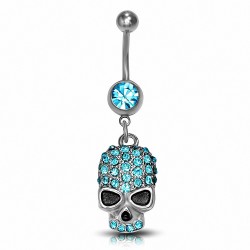 Piercing nombril tête de mort en acier inoxydable bleu ciel pendentif avec CZ | Boule-5mm | G-1