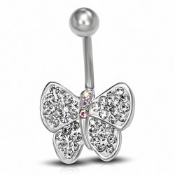 Piercing nombril en acier inoxydable avec charnière papillon et cz incolore | Boule-5mm | G-1