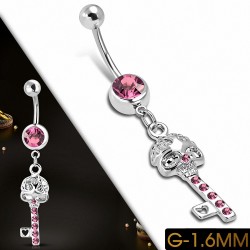 Piercing nombril Crâne en acier inoxydable Love Horeillet Key CZ Rose| Boule-5mm | G-1