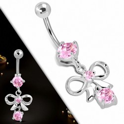 Piercing nombril en acier inoxydable avec breloque  nœud papillon avec pendentif rose rose CZ | Boule-5mm | G-1