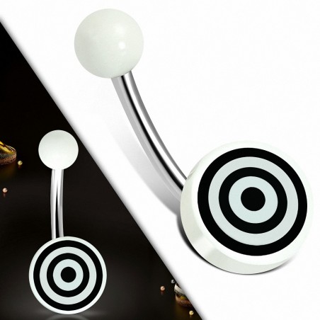 Piercing nombril  en acier inoxydable avec cercle rond en acrylique blanc 3 tons Bullseye | Boule-6mm | G-1