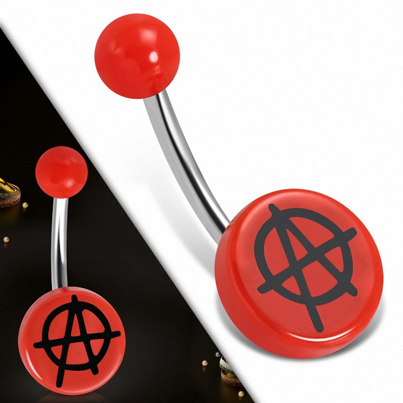 Piercing nombril  en acier inoxydable  en acrylique rouge Symbole d'anarchie 3 tons Cercle rond | Boule-6mm | G-1