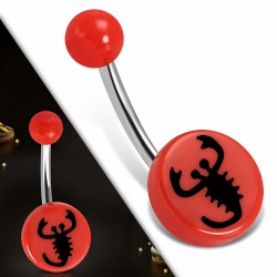 Piercing nombril acier inoxydable  et acrylique rouge 3 couleurs Scorpion signe du zodiaque cercle rond | Boule-6mm | G-1