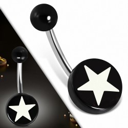 Piercing nombril  en acier inoxydable avec cercle rond étoilé en acrylique noir 3 tons | Boule-6mm | G-1