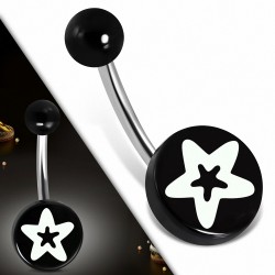 Piercing nombril  en acier inoxydable  avec cercle étoilé en acrylique noir 3 tons | Boule-6mm | G-1
