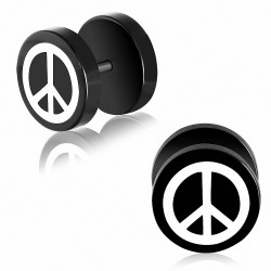 10 mm | Acier inoxydable avec acrylique noir 2 tons signe de paix Expander Faux Fake Plug d'oreille | G-1