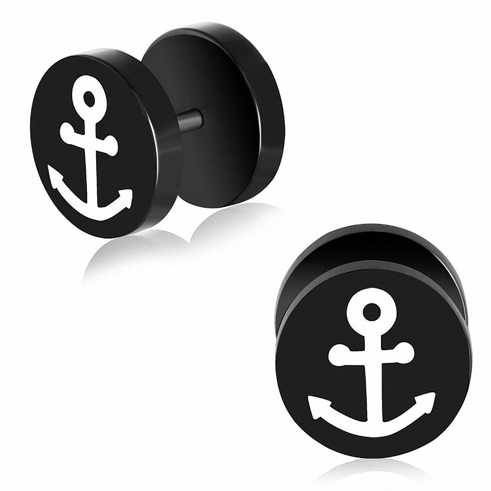 10 mm | En Acier Inoxydable Avec Expanseur D'ancre Marine Acrylique Noir 2 tons Faux Faux Oreille Plug | G-1