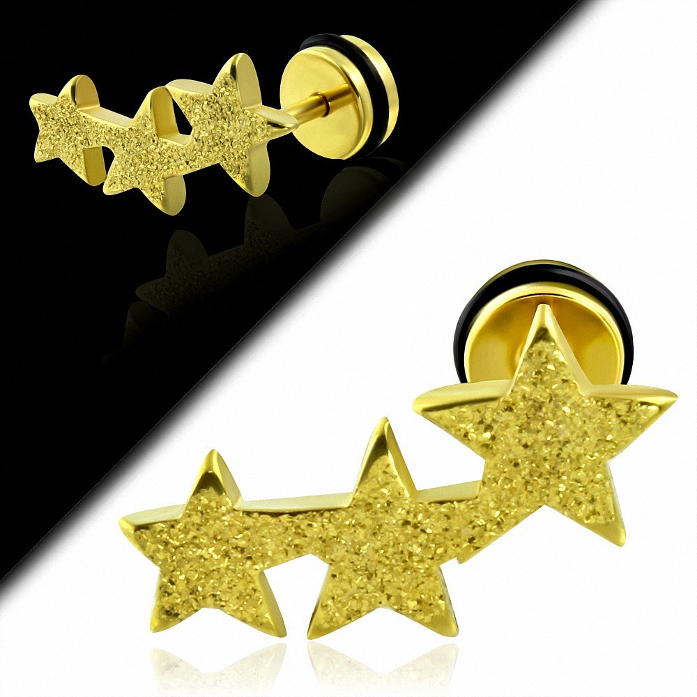 Plaqué or couleur acier inoxydable sablé étoiles Comet Faux faux Piercing oreille avec joint torique | G-1