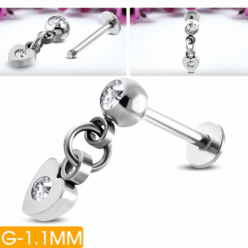 Acier inoxydable Love Horeillet Charm Disc Back  Chin Labret Piercing lèvre w / Cloreille CZ | G-1