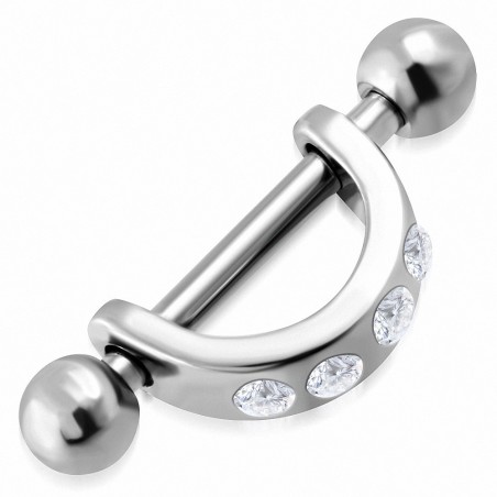 Piercing téton d'étrier acier inoxydable avec CZ incolore | Boule 3mm | G-1