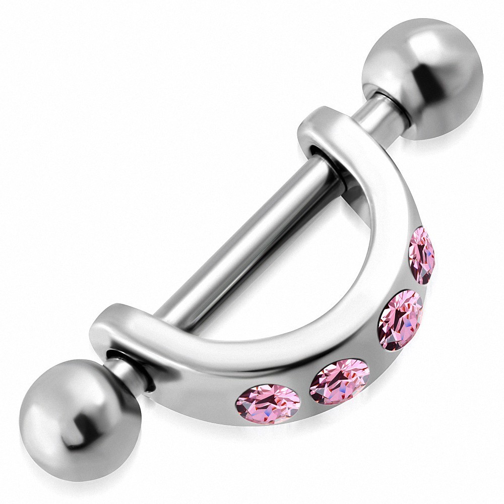 Piercing téton d'étrier en acier inoxydable avec Rose CZ | Boule 3mm | G-1