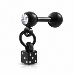 Piercing en acier inoxydable noir anodisé Lucky Dice Charm  Tragus / Cartilage Barbel | Boule 4mm | G-1